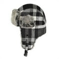 thumbnail image 5 of VOOPET Unisex Plaid Aviator Winter Trapper Hat With Ear Flaps Warm Trooper Ushanka Bomber Russian Hat (Black gray), 5 of 8