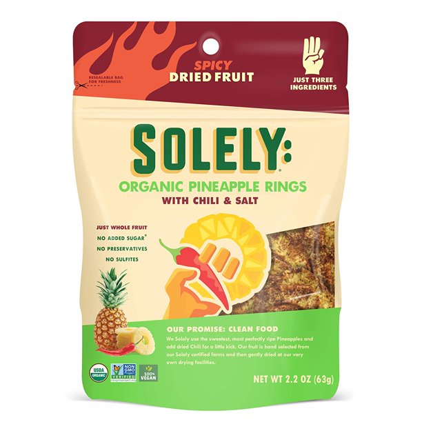 SOLELY Organic Dried Pineapple Rings with Chili and Salt, 2.2 oz (pack