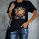 thumbnail image 2 of Camiseta de verano para mujer, de manga corta, cuello redondo, letras estampadas, transpirable y holgada, color negro, 2 of 6