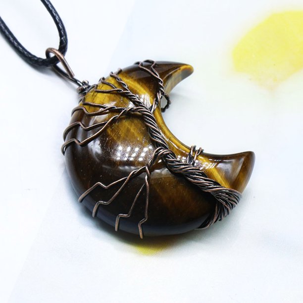 Colgante envuelto en luna de piedra de aventurina verde amatista Collar de cordón de cuero de ópalo de cristal rosa blanco Wmkox8yii fajkfhkj156