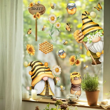 PATLOLLAV Honey Bumble Bee Window Clings for Glass Gnome Bee Sunflowers Daisy Window Stickers Sweet as Can Bee Themed Summer Spring Window Decals Design for Festival Party Supplies
