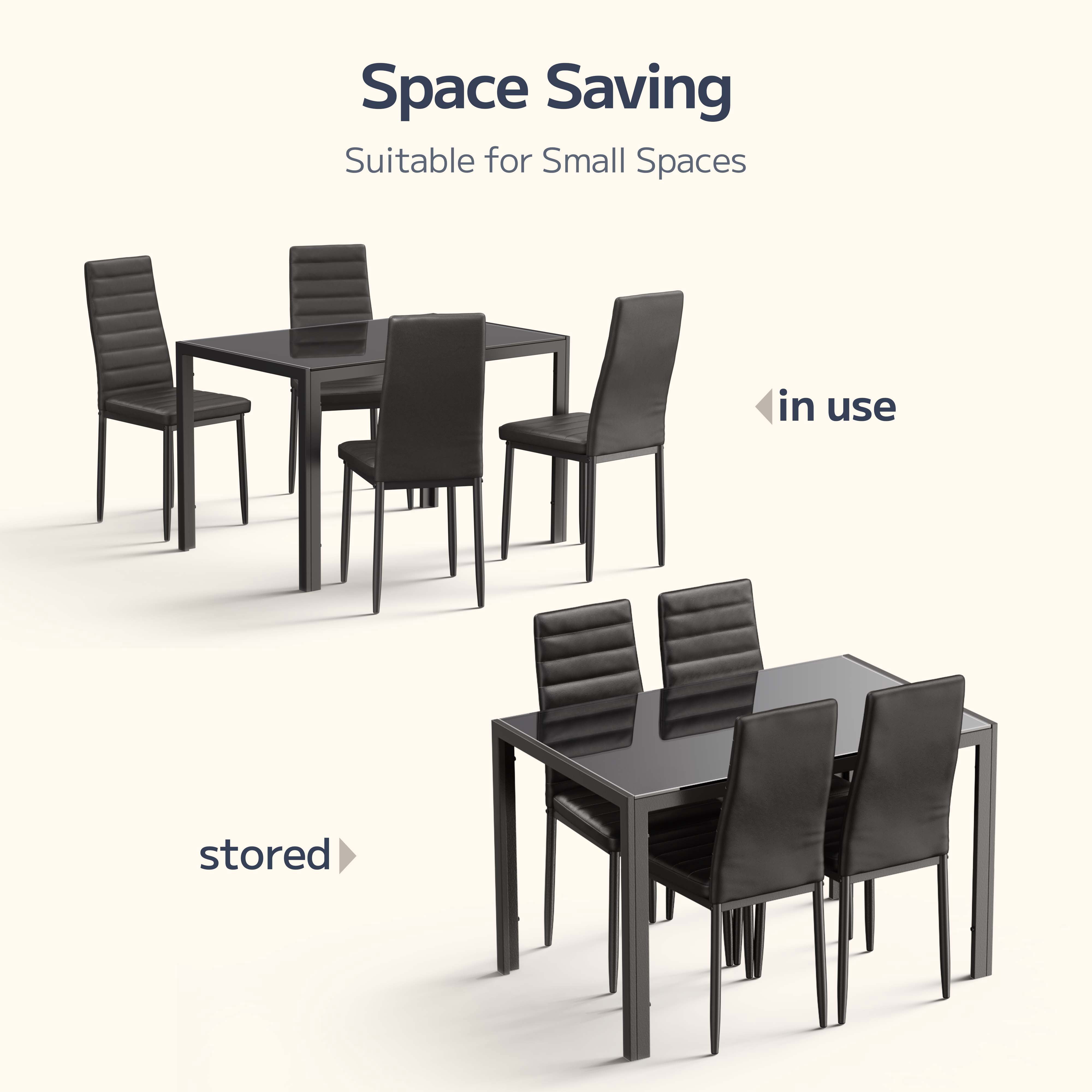 Asofer Modern Dining Table Set for, Glass Kitchen Table with PU Leather Upholstered Chairs, Heavy Duty Dinette Set for Dining Room, Black