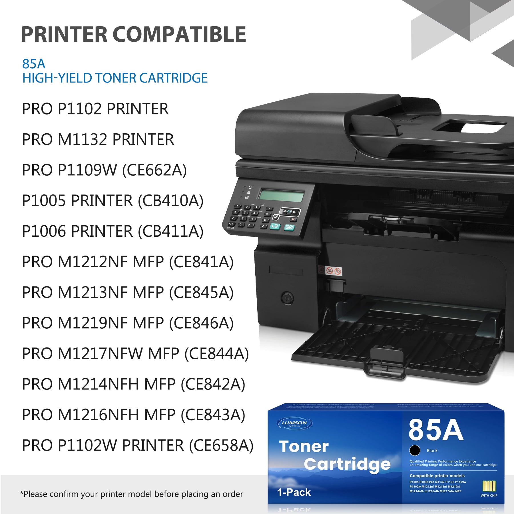 85A Toner P1102W Toner Cartridge: Compatible for 85A Toner for Pro P1102w MFP M1217nfw M1212nf P1102 Ink Printer, CE285A 1 Black