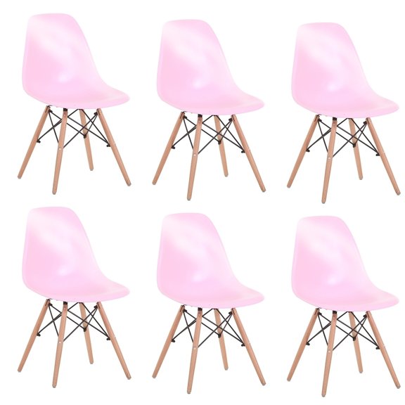 Eiffel Dining Chair with Wood Base - Pink