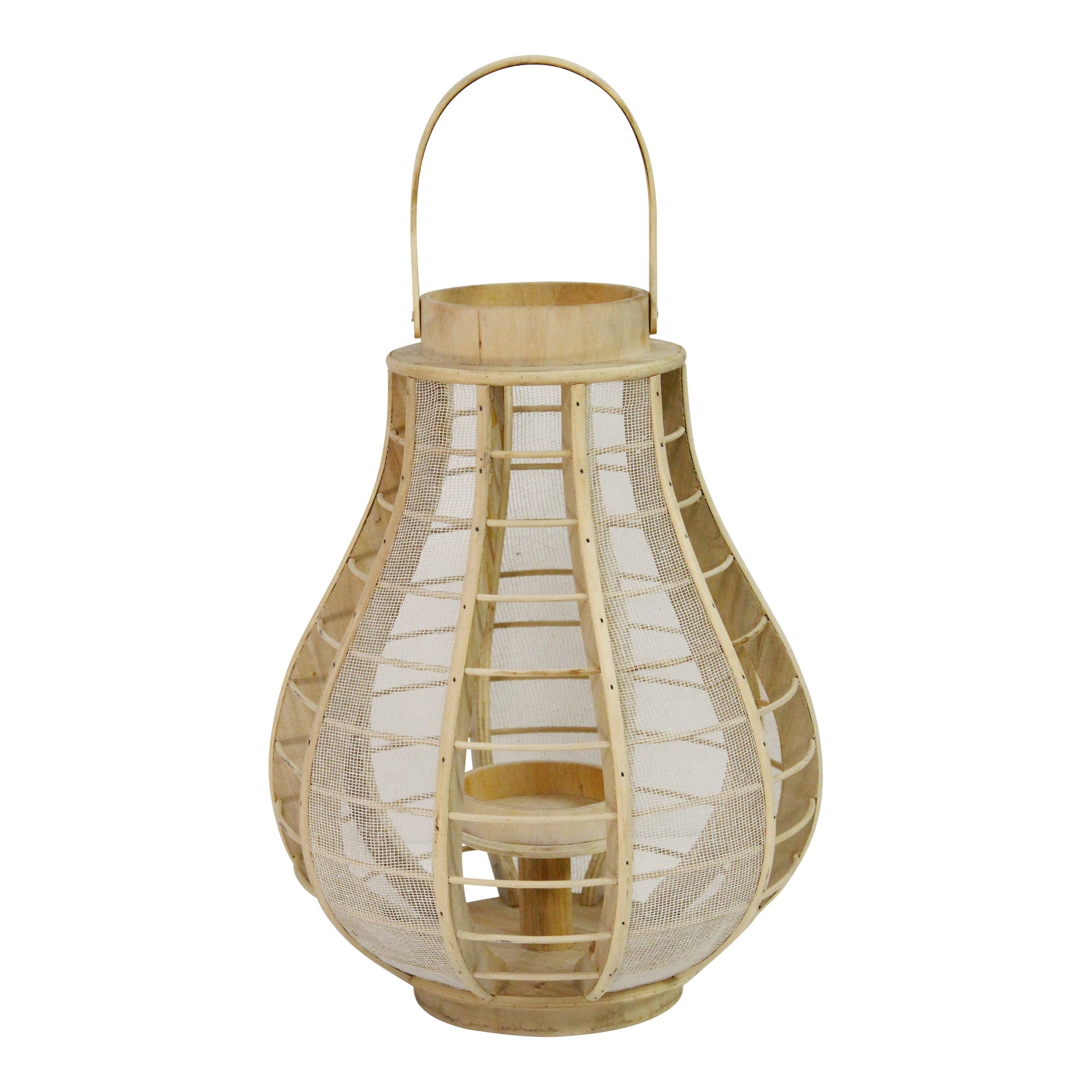 Stratton Home Decor Wood and Burlap Mesh Lantern