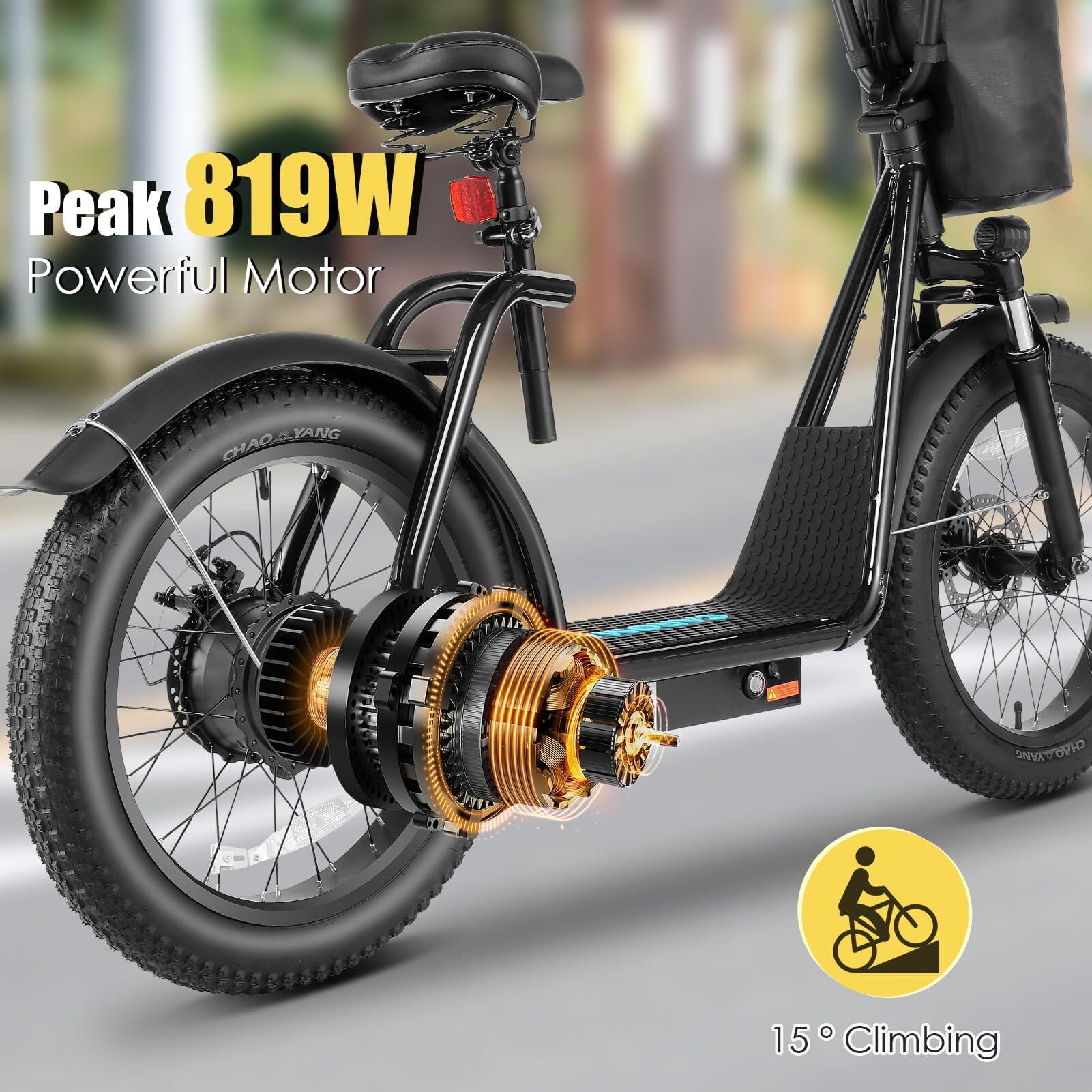 HOTEEL Electric Scooter for Adult, 30Miles Range&20Mph Power by 20"Off-Road Tire&Height Adjustable Seat, Foldable Scooter E Bike for Mountains, Snow, Road, Black