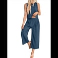 thumbnail image 3 of Conjunto de Dos Piezas de Verano para Mujer: Top Corto Básico Sin Mangas con Cuello Redondo y Pantalones Anchos con Bolsillos Azul Oculto S, 3 of 6