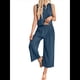 thumbnail image 3 of Conjunto de Dos Piezas de Verano para Mujer: Top Corto Básico Sin Mangas con Cuello Redondo y Pantalones Anchos con Bolsillos Azul Oculto S, 3 of 6