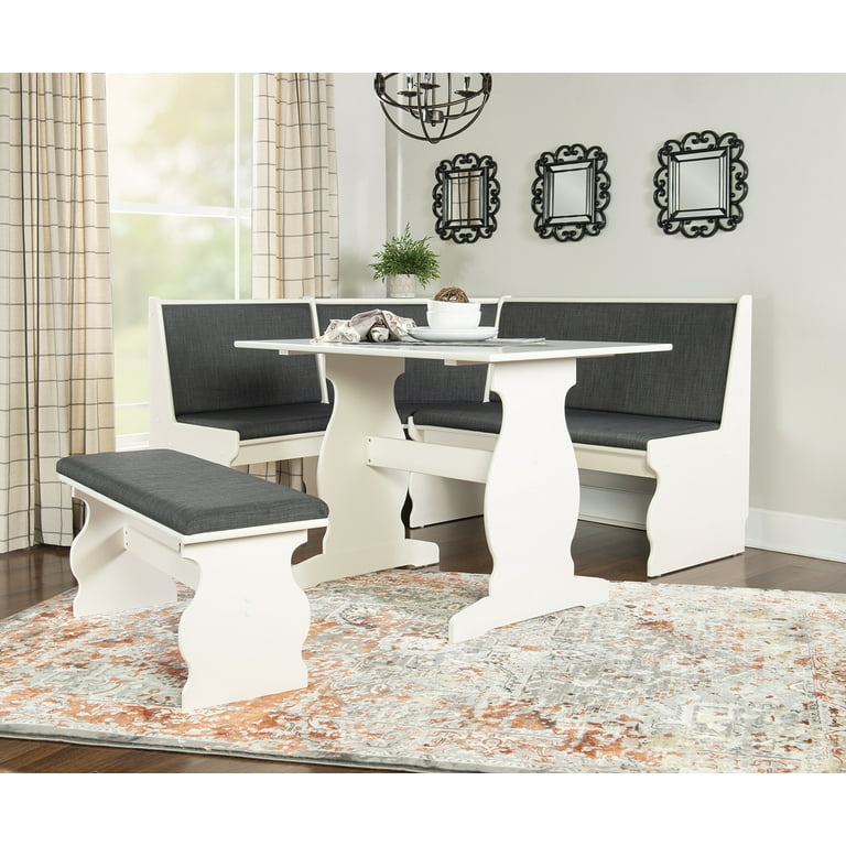 Linon Sasha Wood Corner Dining Breakfast Nook with Table