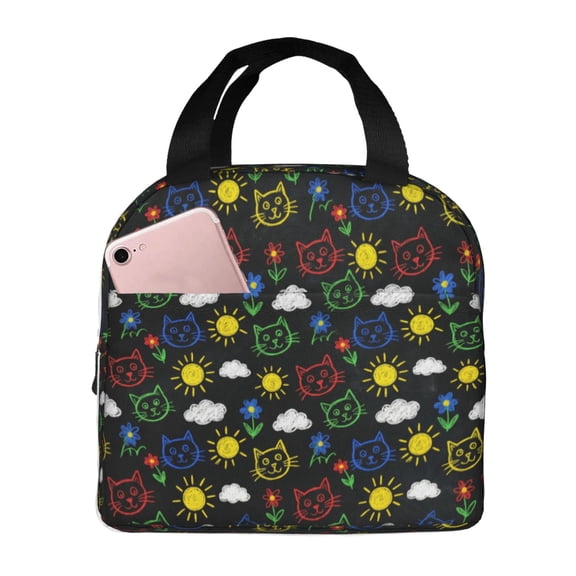 Cute Cat Lunch Bag For Women, Insulated Reusable Lunch Tote Bag, Large Capacity Lunch Box For Work, Leakproof Cooler Bag For Office Picnic And Travel