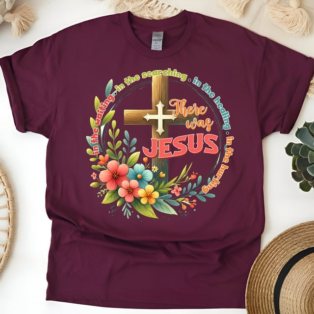 Christian Il Y Avait Jésus Croix et Foi Florale T-Shirt Graphique, Bordeaux, Taille 2TG