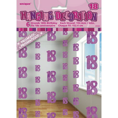 5ft Hanging Glitz Pink 18th  Birthday  Decorations  Pack Of 