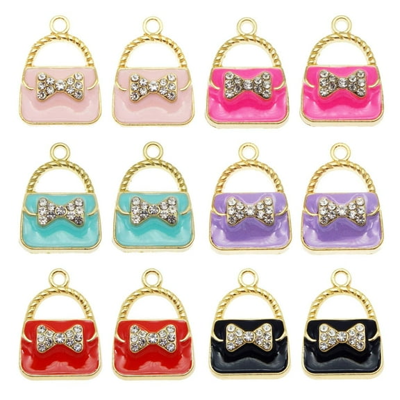 24PCS Colorful Women Purse Bag Charms 23x17mm Handbags Pendant for Jewelry Bracelet DIY Making Accessories