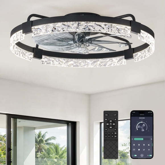 Ventilador de Techo ZMISHIBO 24" Montaje Empotrado con Luz y Control Remoto de 6 Velocidades