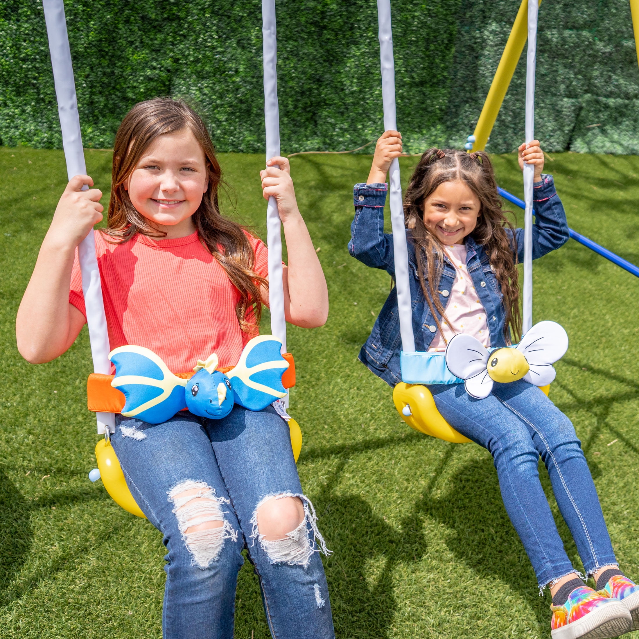 Sportspower Super Flyer Swing Set with 2 Flying Buddies, Saucer Swing, 2 Swings, Lifetime Warranty on Slide, and Bonus Anchor Kit, Great for Kids Aged 3-8