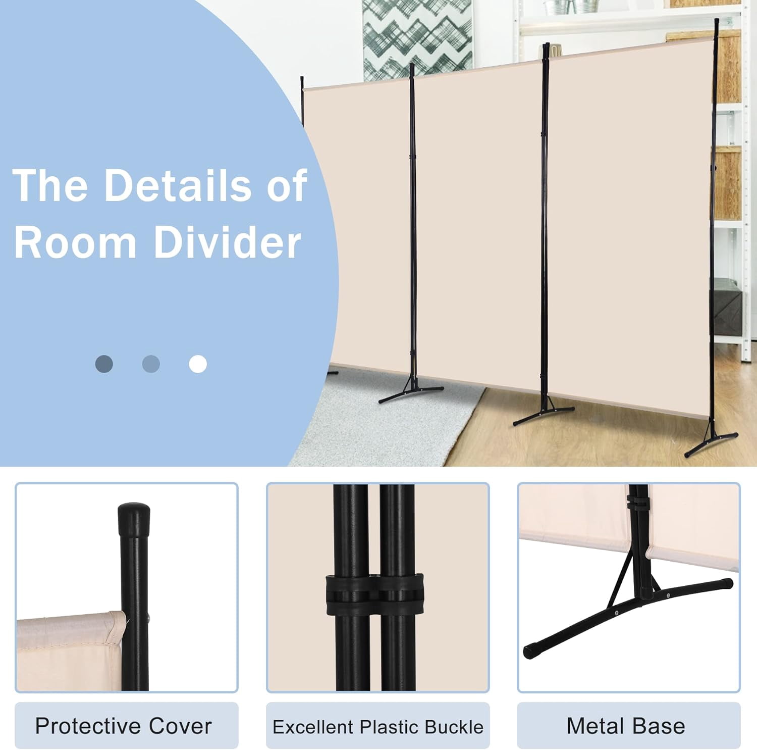 CL.HPAHKL 3 Panel Room Divider Folding Privacy Screen, Freestanding Wall Divider Room Partition for Home Office Bedroom, Beige