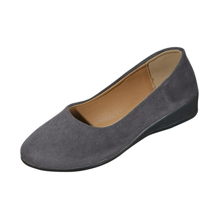 hopeusnice Clearance Women s Suede Leather Wedge Heel Flats Slip On Ballerina Shoes Comfortable Low Heel Work Wedding Party Dressy Office Shoes Gray 42