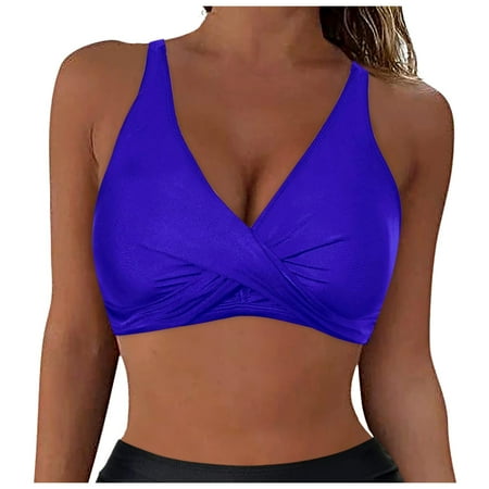PFWOWB Blue Ladies Swimsuits Women Lace Up Swimwear Tops Underwire Full Coverage Bikini Top Push Up Swim Crop Top Tie Back Bathing Suit Tops