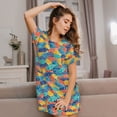 thumbnail image 3 of Balery Colorful Fish 1 Camisón de manga corta con cuello redondo para mujer, cómodo y elegante., 3 of 6