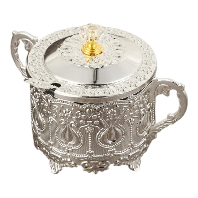 QualitChoice Decorative Sugar Jar Candy Bowl Container Adds Of Sophistication To Kitchen Decor Candy Jar Silver 14.8x9x10.1cm