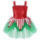 thumbnail image 3 of Mono brillante para niñas, disfraz de elfo de Papá Noel, disfraces de Navidad, pompones dentados, patinaje artístico, ballet, falda de tul, vestido, mono, 3 of 5