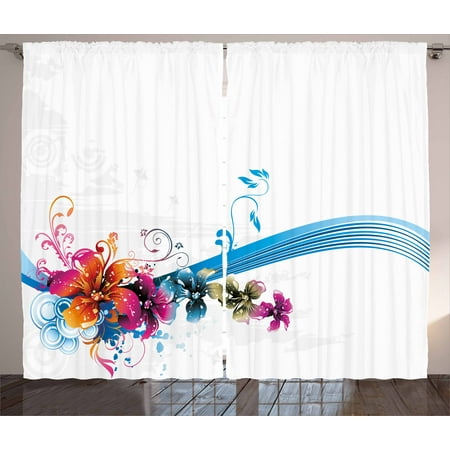 - Floral Curtains 2 Panels Set, Abstract Fantasy Blossoms Border Colorful and Grunge Display Spring Leaves Swirls, Window Drapes for Living Room Bedroom, 108W X 108L Inches, Multicolor, by Ambesonne