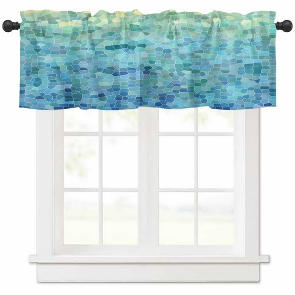nqOlkjepod Turquoise Blue Teal Farmhouse Short Window Curtain Valances, Chic Stained Glass Texture Aesthetic Rod Pocket Kitchen Valances for Living Room Bedroom Bathroom Cafe, 1 Panel - 42" x 12"