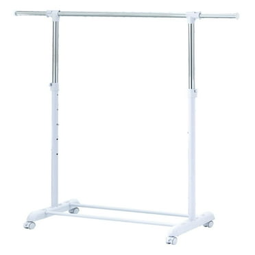 Mainstays Adjustable Metal Rolling Garment Clothes Rack, Chrome & White