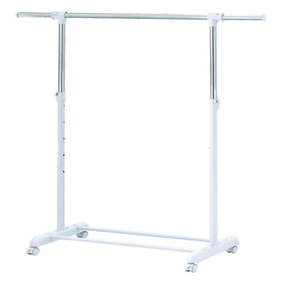 Mainstays Adjustable Metal Rolling Garment Clothes Rack, Chrome & White