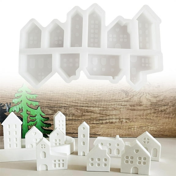Lunanne Silicone Moulds Casting Moulds Houses Candle Moulds For Casting Pack Of 10 Mini Silicone Mould House Plaster For Casting Silicone Mould Christmas Casting Moulds