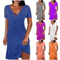 thumbnail image 2 of Gnshining Summer Midi Dresses for Women Casual Going Out Dress Loose Tunic Pullover Dress Short Sleeve Formal Dress V-Neck Beach Vacation Dress, 2 of 5
