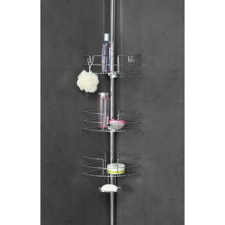 HomeZone 3-Tier Adjustable Wire Corner Shelf Extension Pole Caddy, Chrome