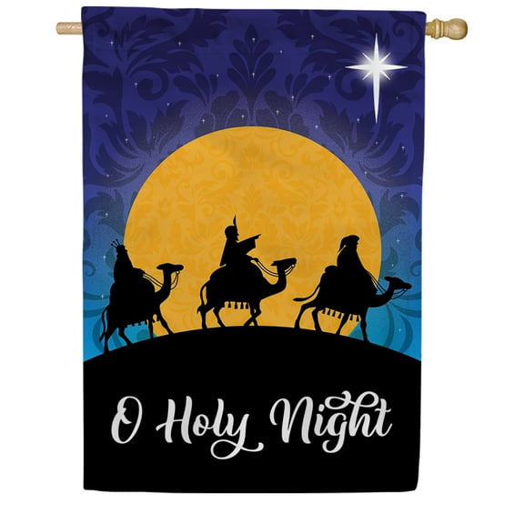 America Forever O Holy Night Wise Men House Flag, 28 x 40 inch Double Sided, Three Kings Star of Bethlehem Camel Silhouettes, Religious Christmas Outdoor Decor, Nativity Yard Decorations Flag