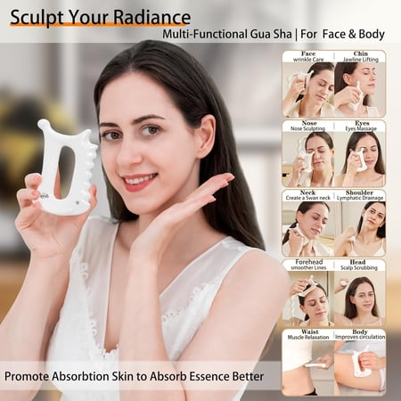 4-in-1 Ceramic Gua Tool for Face & Body – Manual Massage for Lymphatic Drainage Jaw Lifting Puffiness Care Neck Massage for Stress Relief at Home Care Gift for Mum Wife White with Dog House