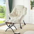 thumbnail image 3 of Twister.CK Lazy Chair with Ottoman, Thick Padded Modern Accent Armchair, Upholstered Sofa Chair with Armrest, Reading chair with Footstool for Bedroom, Living Room, Plush White, 3 of 9