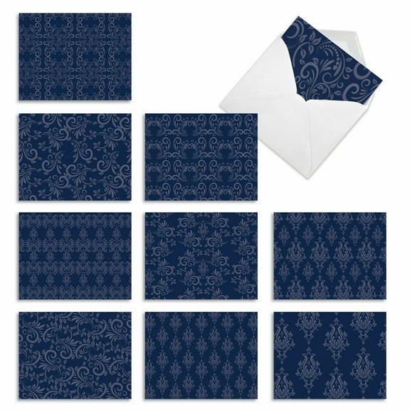 10 Assorted All Occasion Blank Note Cards with Envelopes (4 x 5.12 Inch) - INDIGO BLUES M1776BN