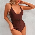 thumbnail image 2 of Lindreshi One Piece Swimsuits for Women Women's Seaside Vacation Solid Color V-Neck Suspenders Sexy One-Piece Swimsuit, 2 of 3