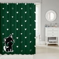 thumbnail image 2 of Manfei Cartoon Kitten Shower Curtain 72Wx78L, Kawaii Cat Animal Bath Curtain, Dark Green, 2 of 5