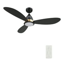 SMAAIR 52" Balck and Gold Smart Ceiling Fans with LED Light Remote 3 Blades for Patio Living Room Bedroom Office