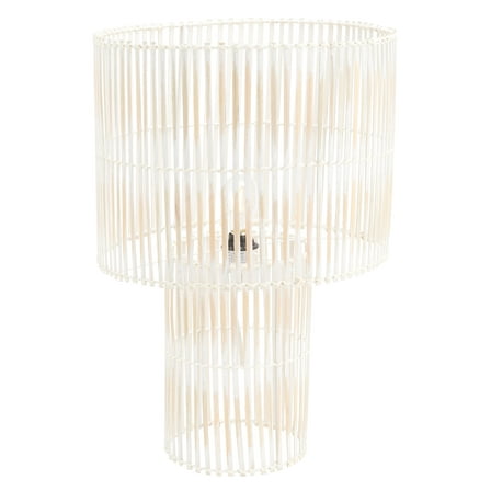 SAFAVIEH Elara 25 in. Coastal White Rattan Table Lamp with White Shade