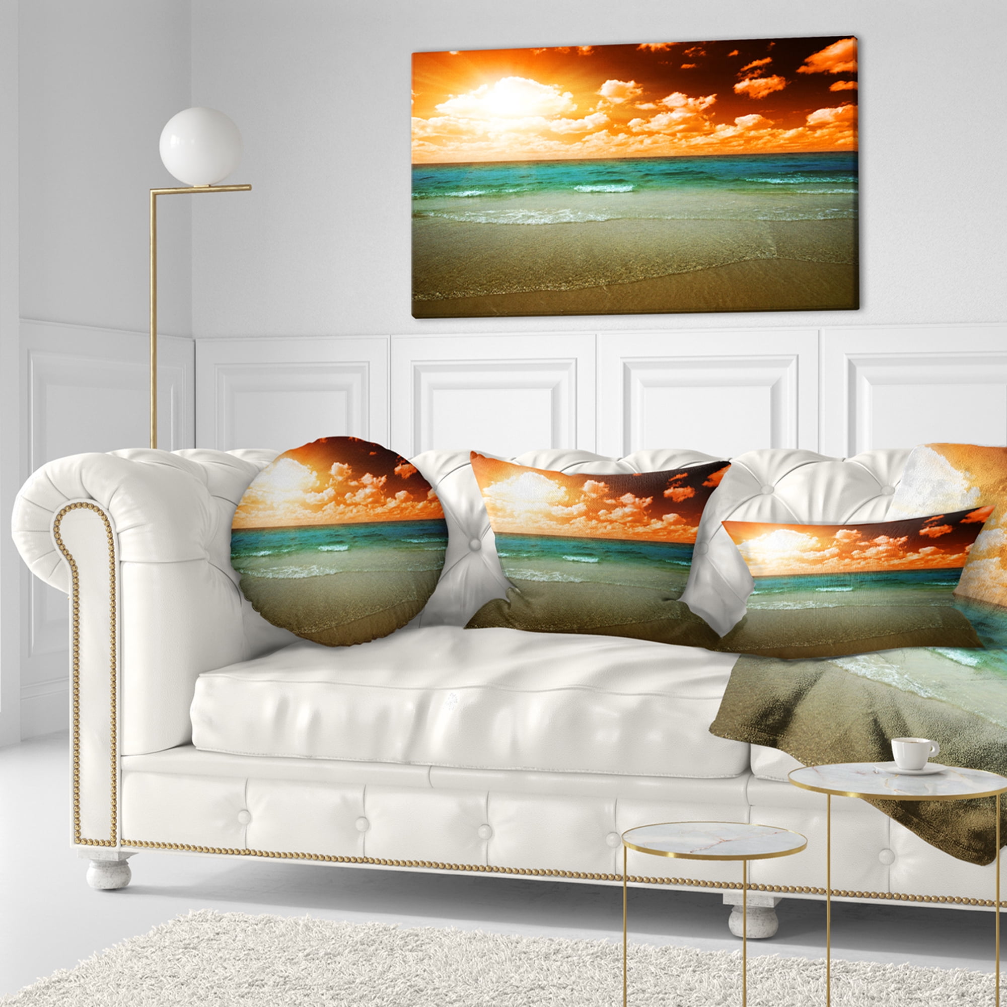 Designart 12" x 20" Multi-color Sea Shore Polyester Throw Pillow