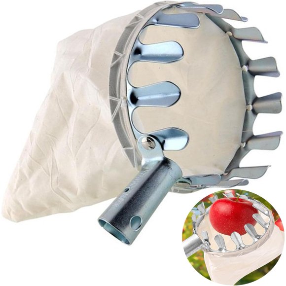 Harvesters Fruit Pickers, Ø 160 mm Apple Pickers, Metal Fruit Catcher Net with Protective Caps, Cotton Pouch Fruit Picker Headfor Apple Orange Peach Pear, Outdoor Pick Tool