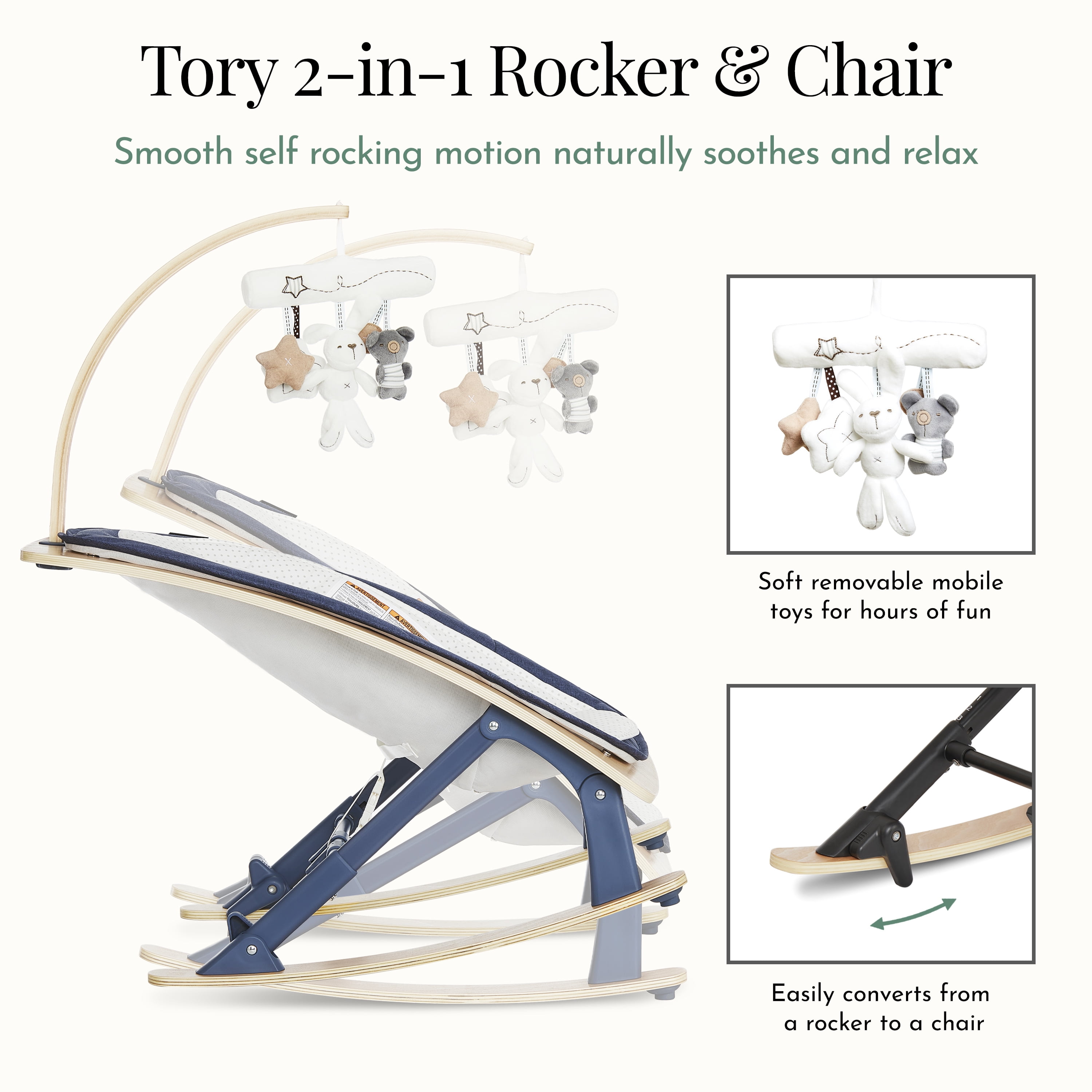 Evolur Tory 2-in-1 Rocker & Chair, Blue