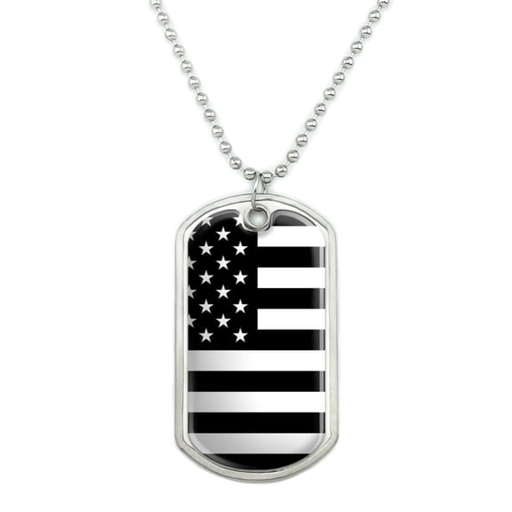 Subdued American USA Flag Black White Military Tactical Military Dog Tag Pendant Necklace with Chain