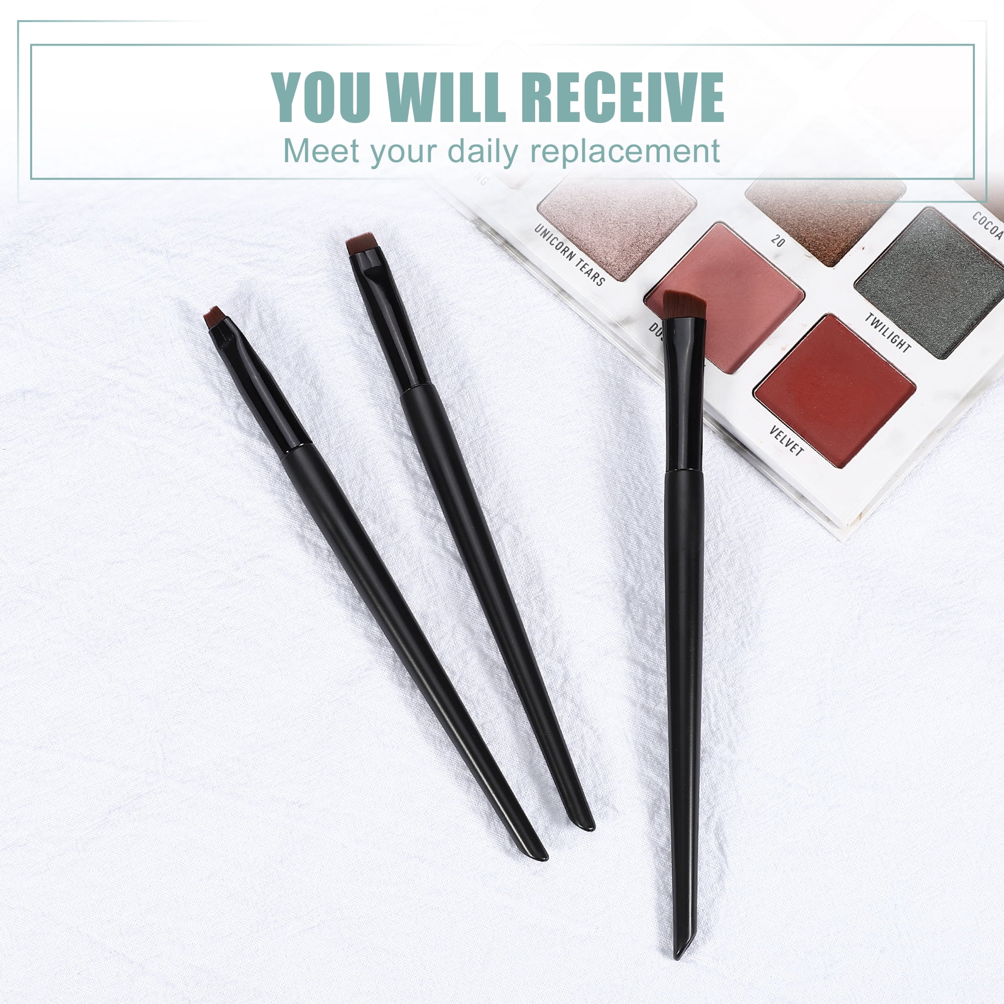 Unique Bargains 3pcs Makeup Brush Set Eyebrow Eyeliner Wooden Handle Smudger Makeup Tools