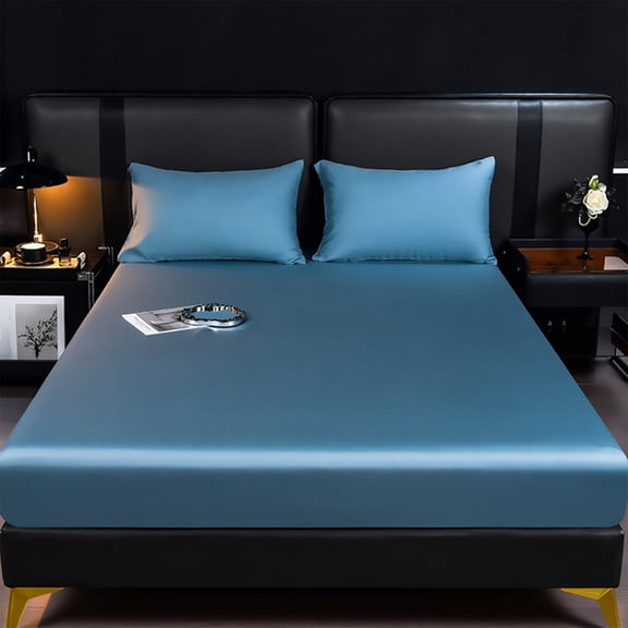 Ice Silk Fitted Sheet, Cooling Bed Sheet for Summer Warm Nights, Soft Breathable Mattress Cover with Deep Pocket, Washable Silk Like Sheet for Bedroom, 78x70 Inch Queen Size