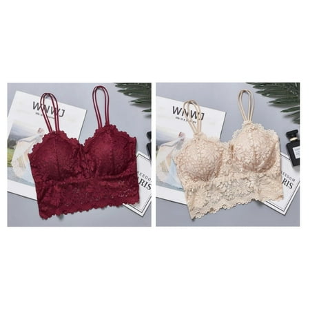 2Pcs/Set Lace Bralette Women Bra Sexy Lingerie Double Shoulder Straps Bras Crop Top Removable Pads Female Nonwire Underwear