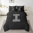 thumbnail image 2 of Feelyou Initial I Letter Bedding Comforter Set 7 Pieces for Teen, Black White Monogrammed Full Bedding Set, Checkered Buffalo Reversible Fitted Sheet Flat Sheet, Lightweight Room Decor, 2 of 7