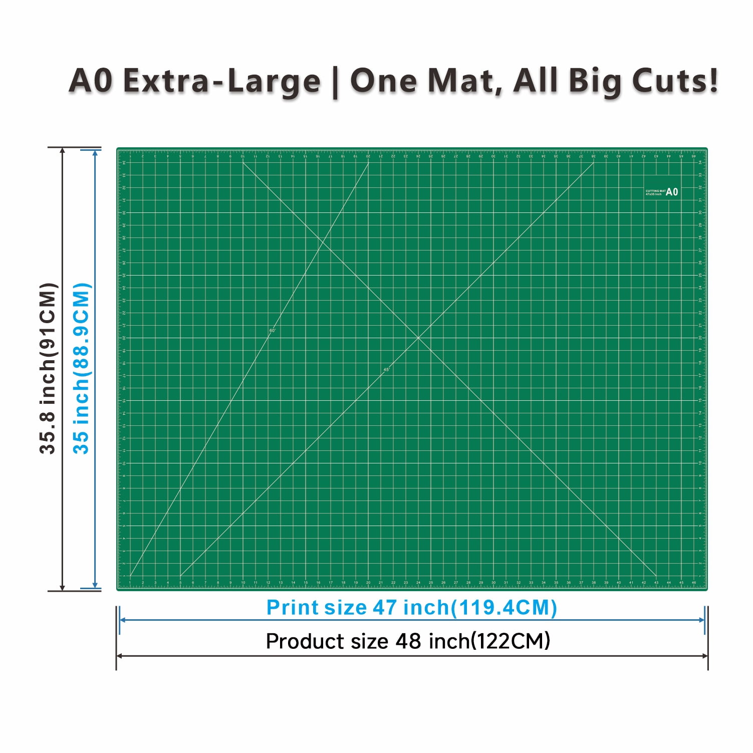 Large Self-Healing Cutting Mat 36"x48" 5-Ply Green Double-Sided Non-Slip for Sewing Quilting Fabric