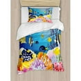 thumbnail image 3 of Fish Queen Size Duvet Cover Set, Water Life with Different Kind of Fishes Coral Reefs and Sponges Kids Nursery Theme, Decorative 3 Piece Bedding Set with 2 Pillow Shams, Multicolor, by Ambesonne, 3 of 3